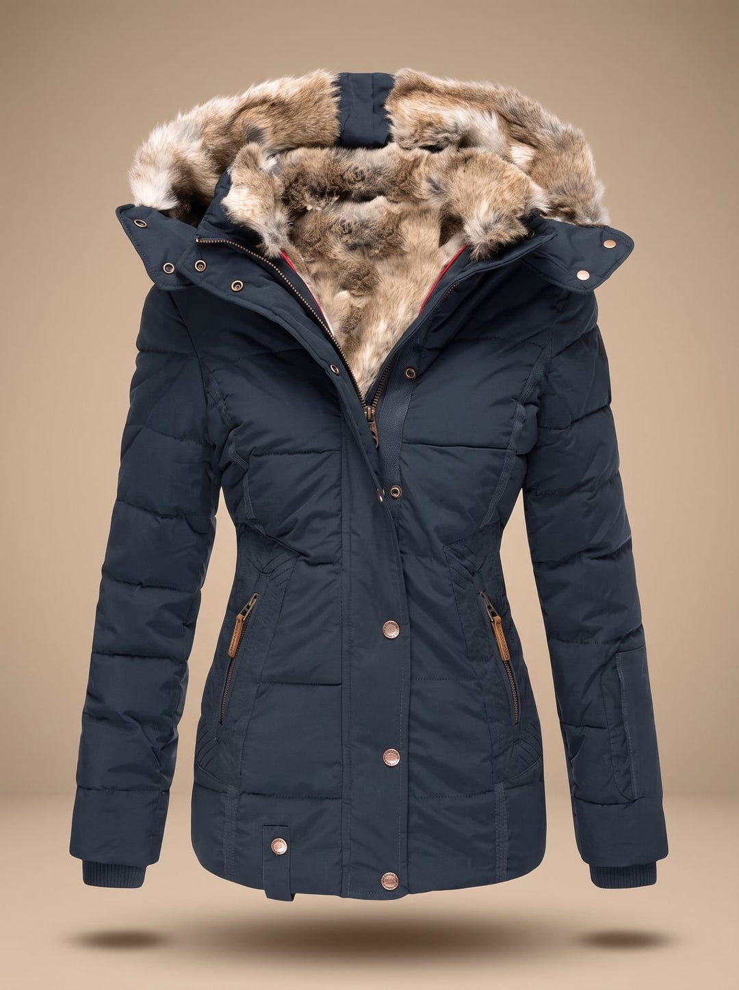 Women's Faux-Fur Hooded Quilted Puffer Winter Coat - Blue