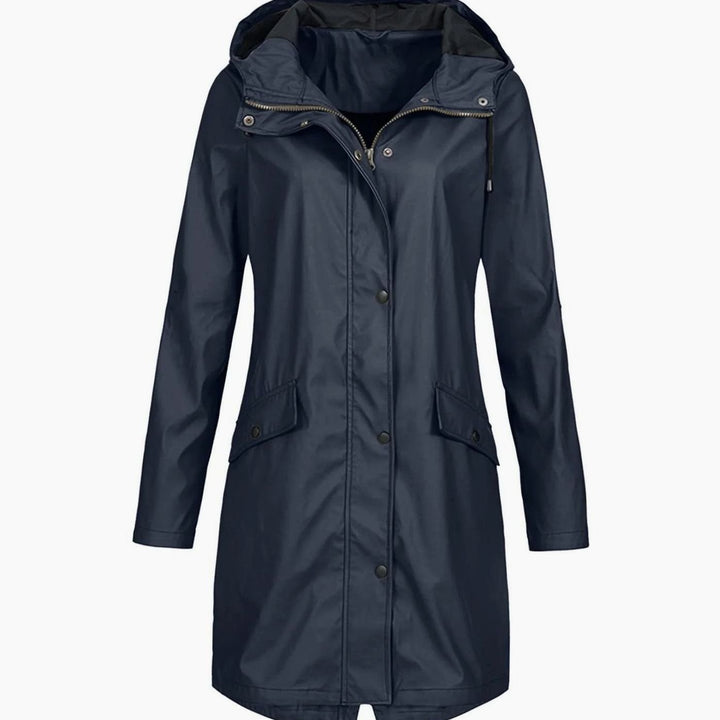 Women's Faux Fur-Lined Hooded Longline Winter Coat - Navy Blue