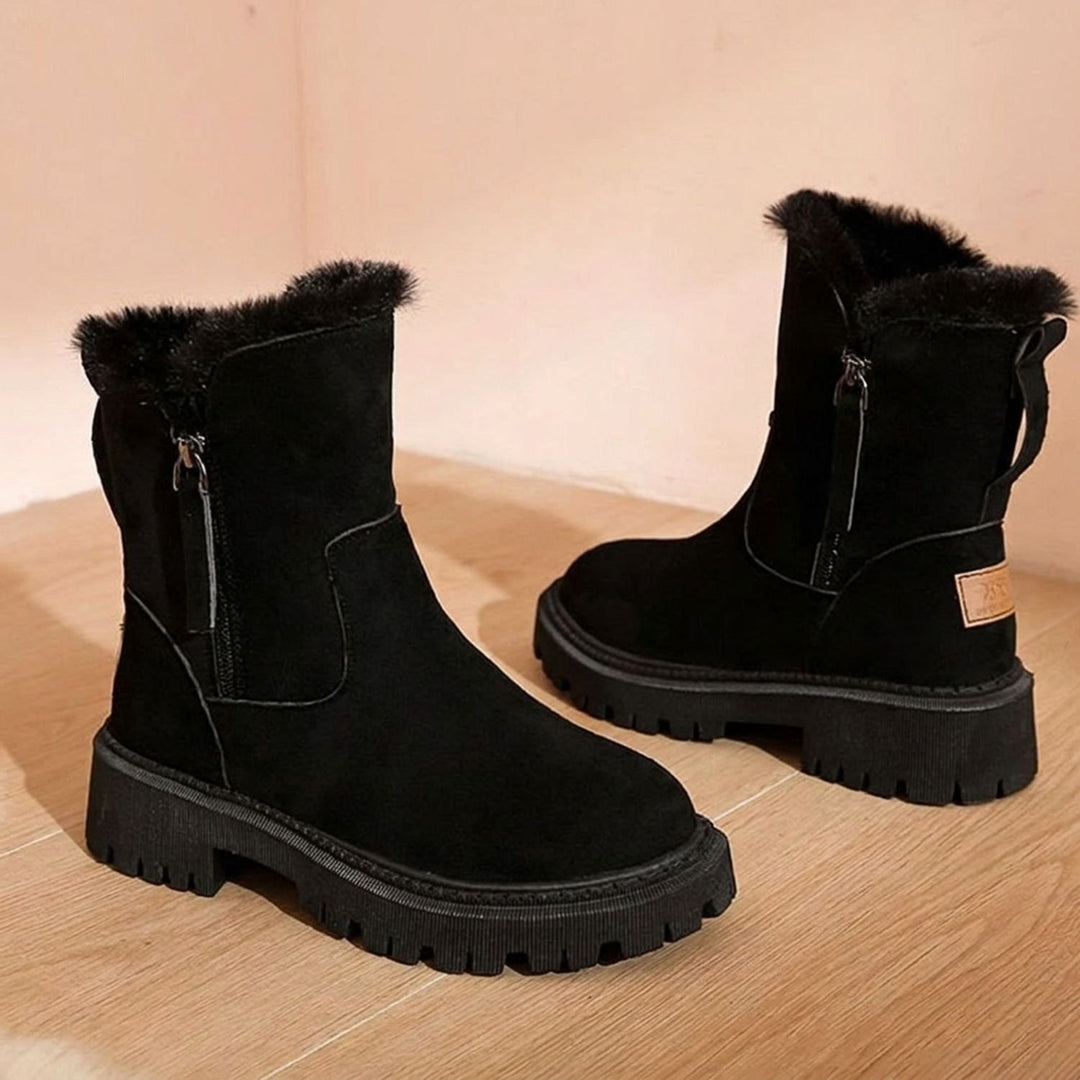 Women's Faux Fur-Trim Suede-Look Winter Ankle Boots - Black