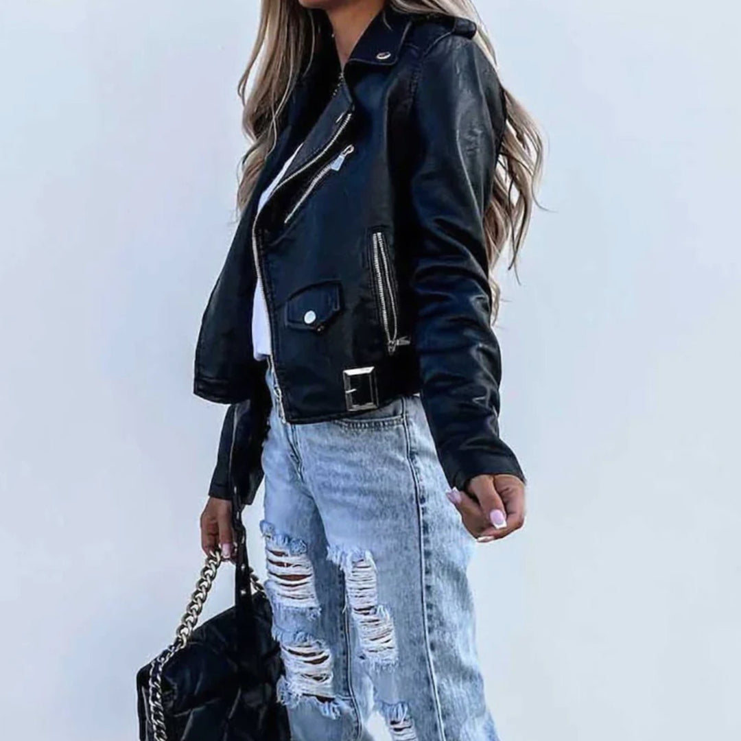 Women's Faux Leather Asymmetric-Zip Moto Biker Jacket