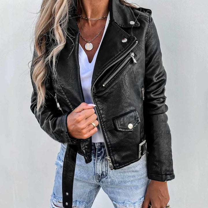 Women's Faux Leather Asymmetric-Zip Moto Biker Jacket
