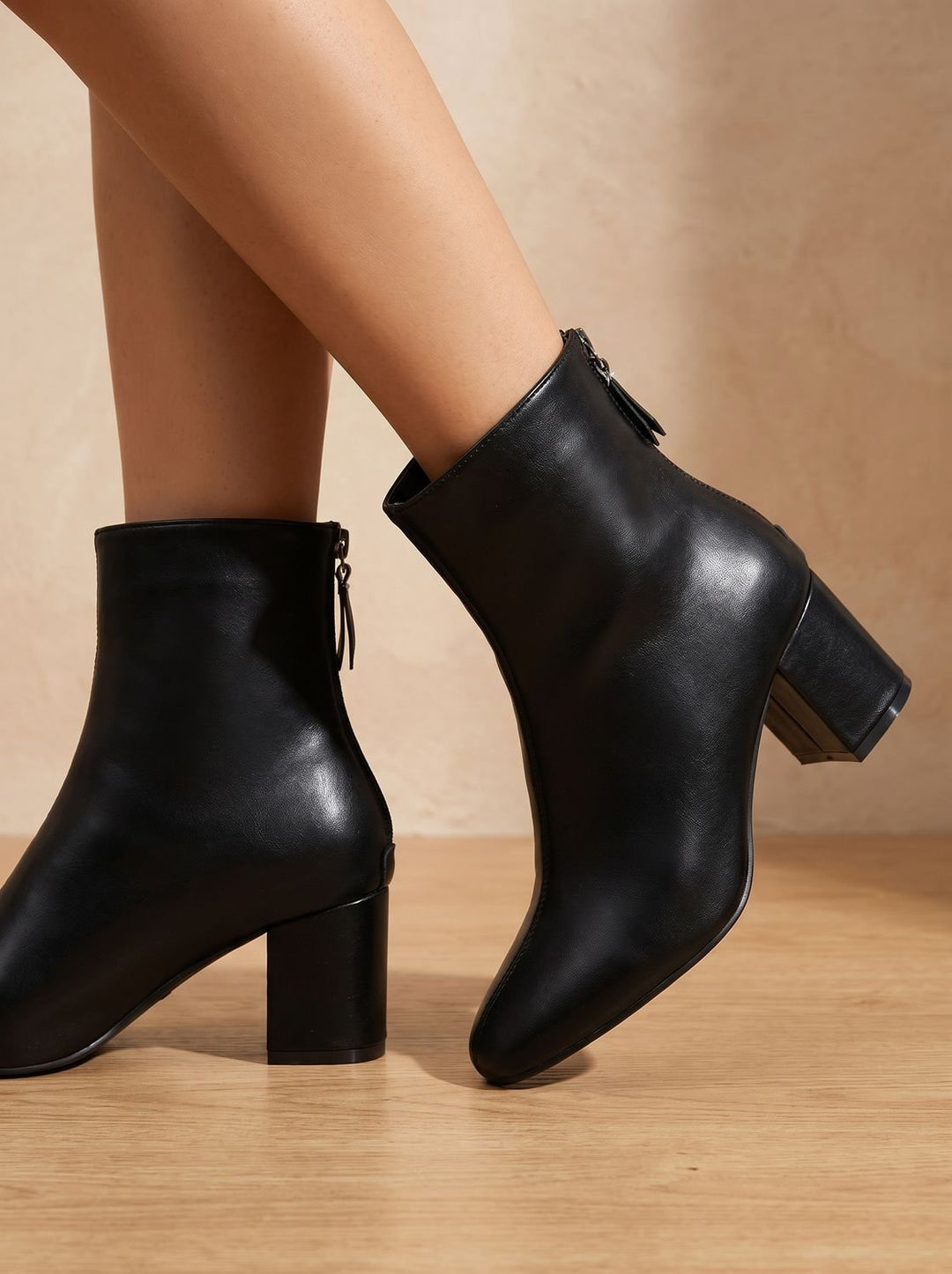 Women's Faux Leather Block Heel Side-Zip Ankle Boots