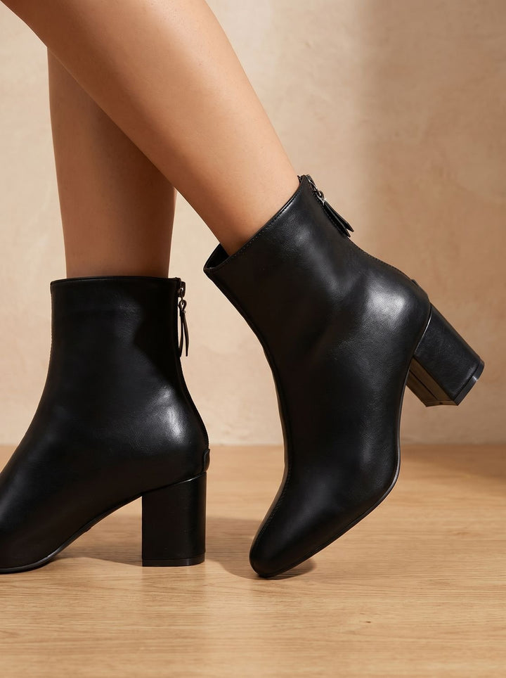 Women's Faux Leather Block Heel Side-Zip Ankle Boots