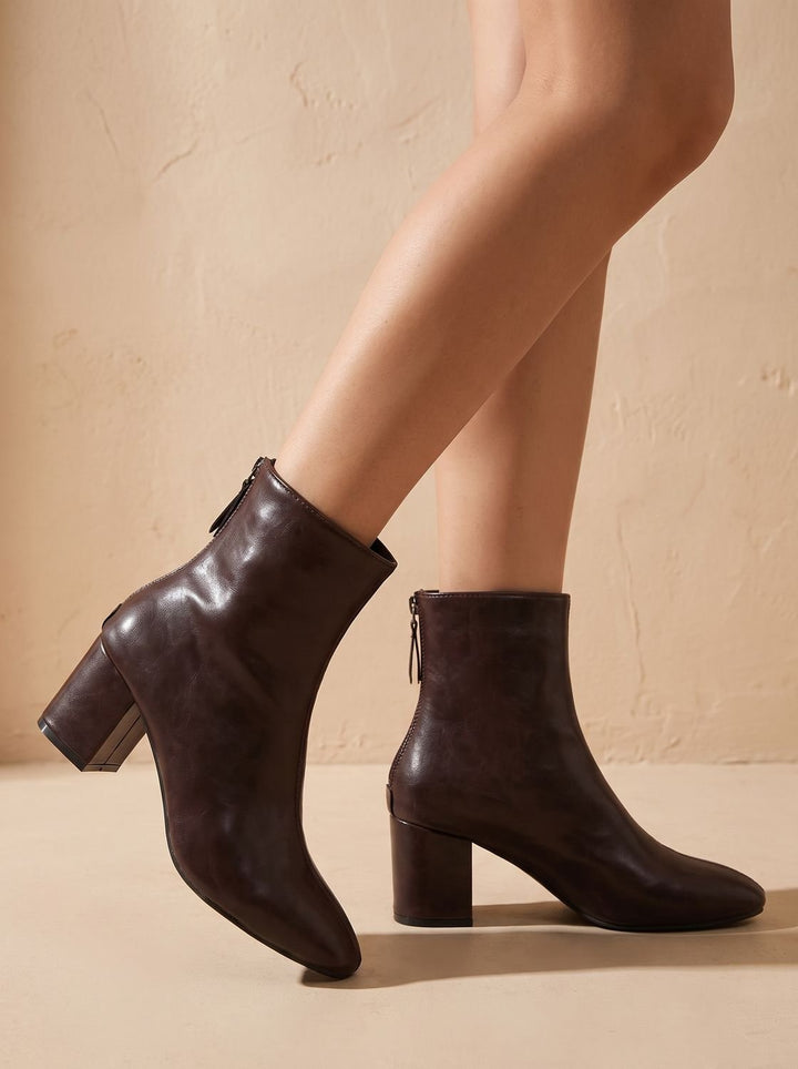 Women's Faux Leather Block Heel Side-Zip Ankle Boots