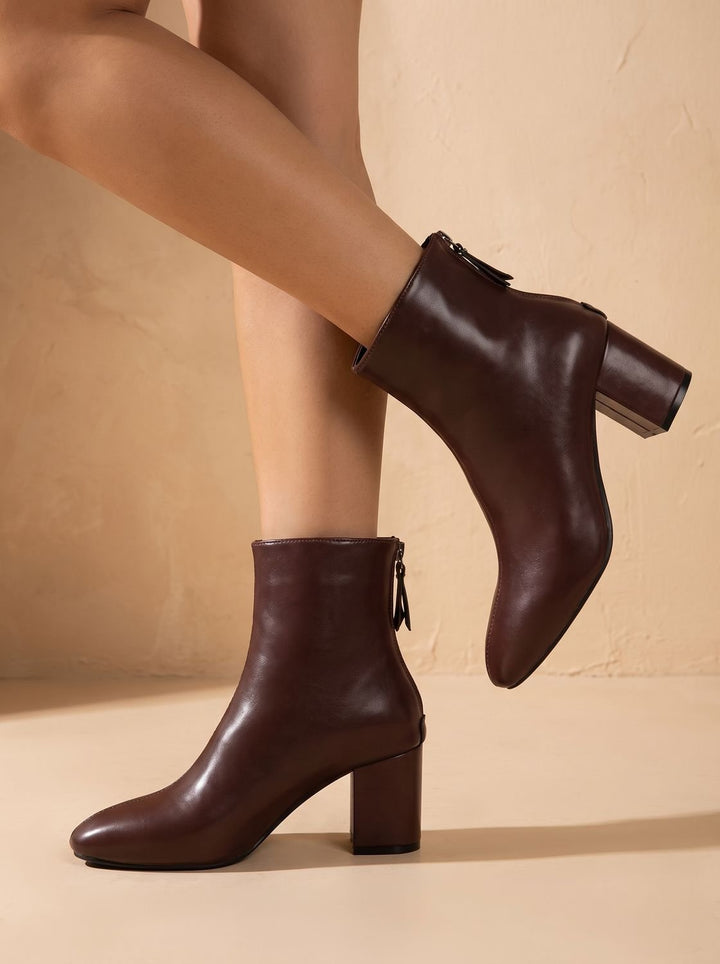 Women's Faux Leather Block Heel Side-Zip Ankle Boots