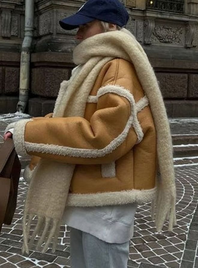 Women's Faux Leather Cropped Shearling Jacket Lapel Collar