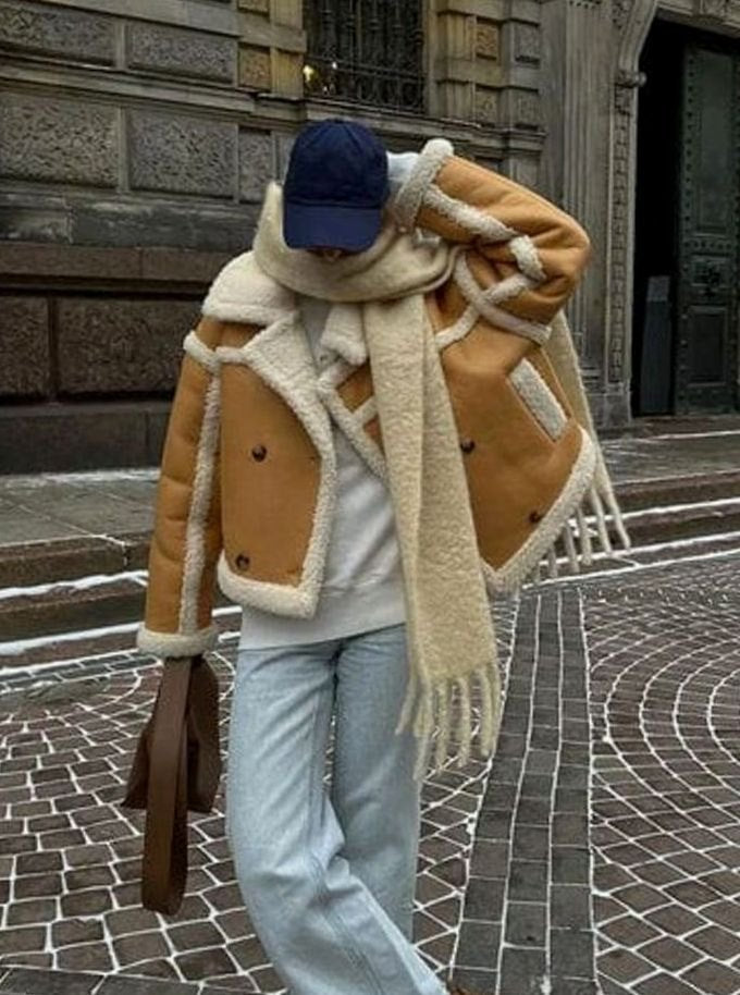 Women's Faux Leather Cropped Shearling Jacket Lapel Collar
