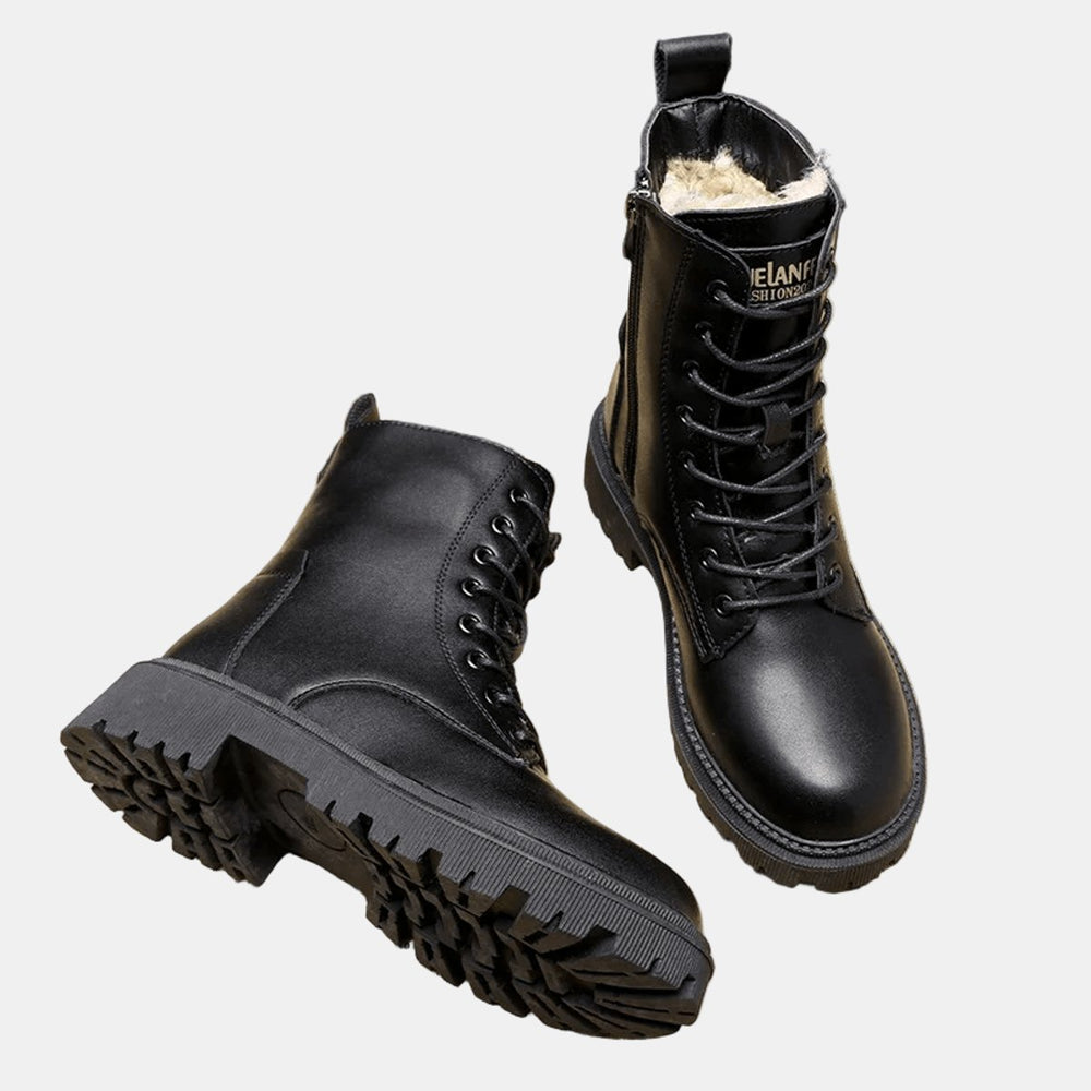 Women's Faux Leather Lace-Up Fleece-Lined Combat Ankle Boots