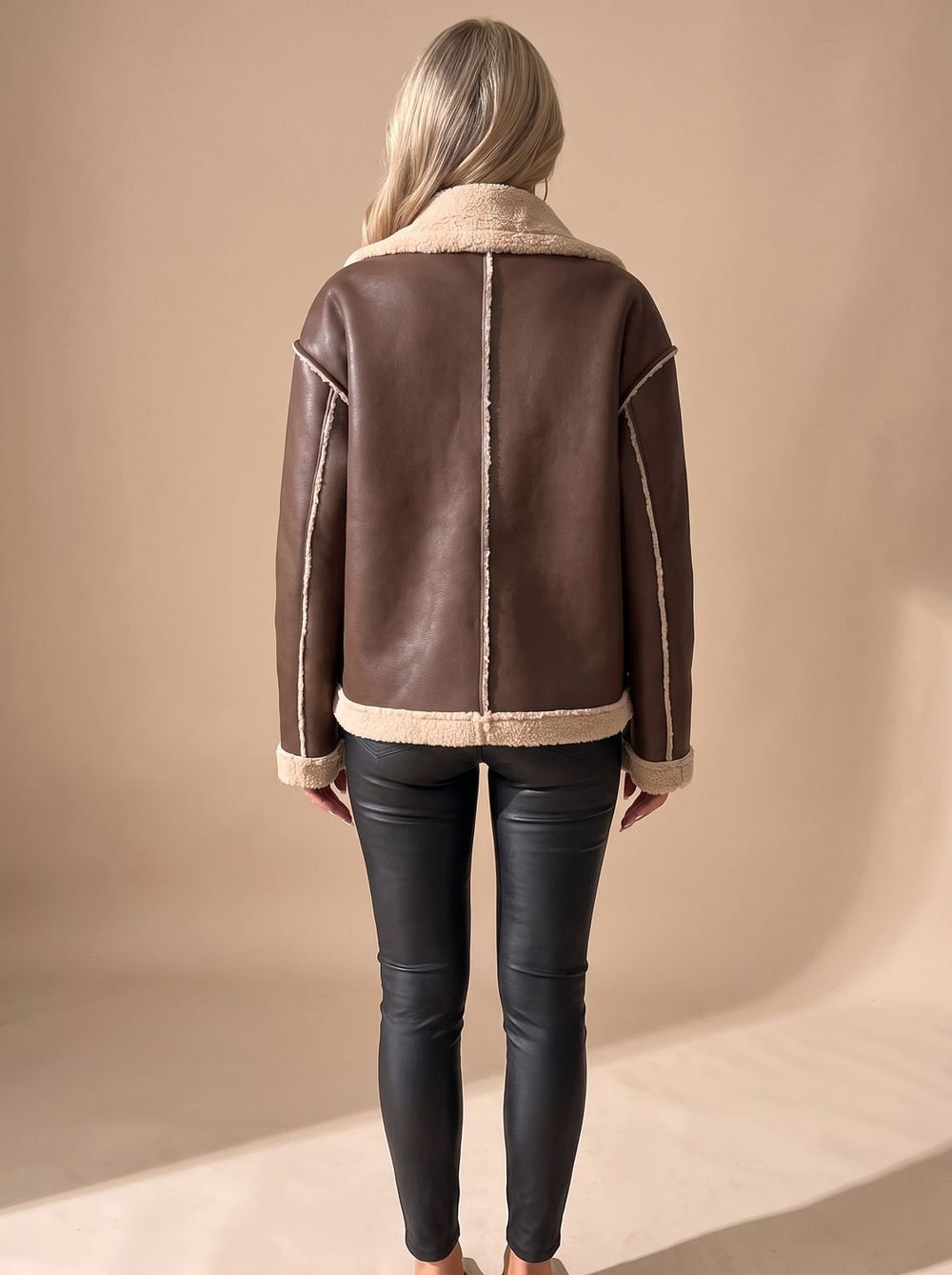 Women's Faux Leather Sherpa-Lined Button-Front Aviator Jacket