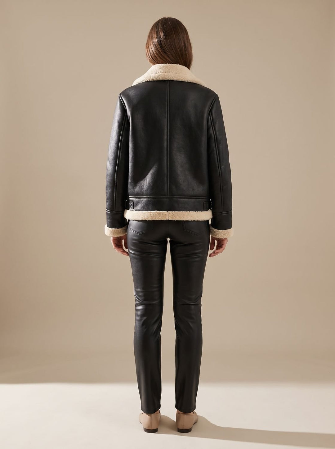 Women's Faux Leather Sherpa-Lined Zip-Up Aviator Jacket