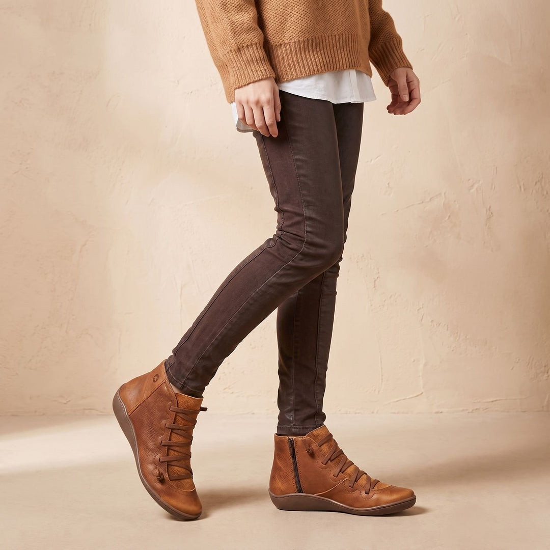 Women's Faux Leather Side-Zip Lace-Up Ankle Boots