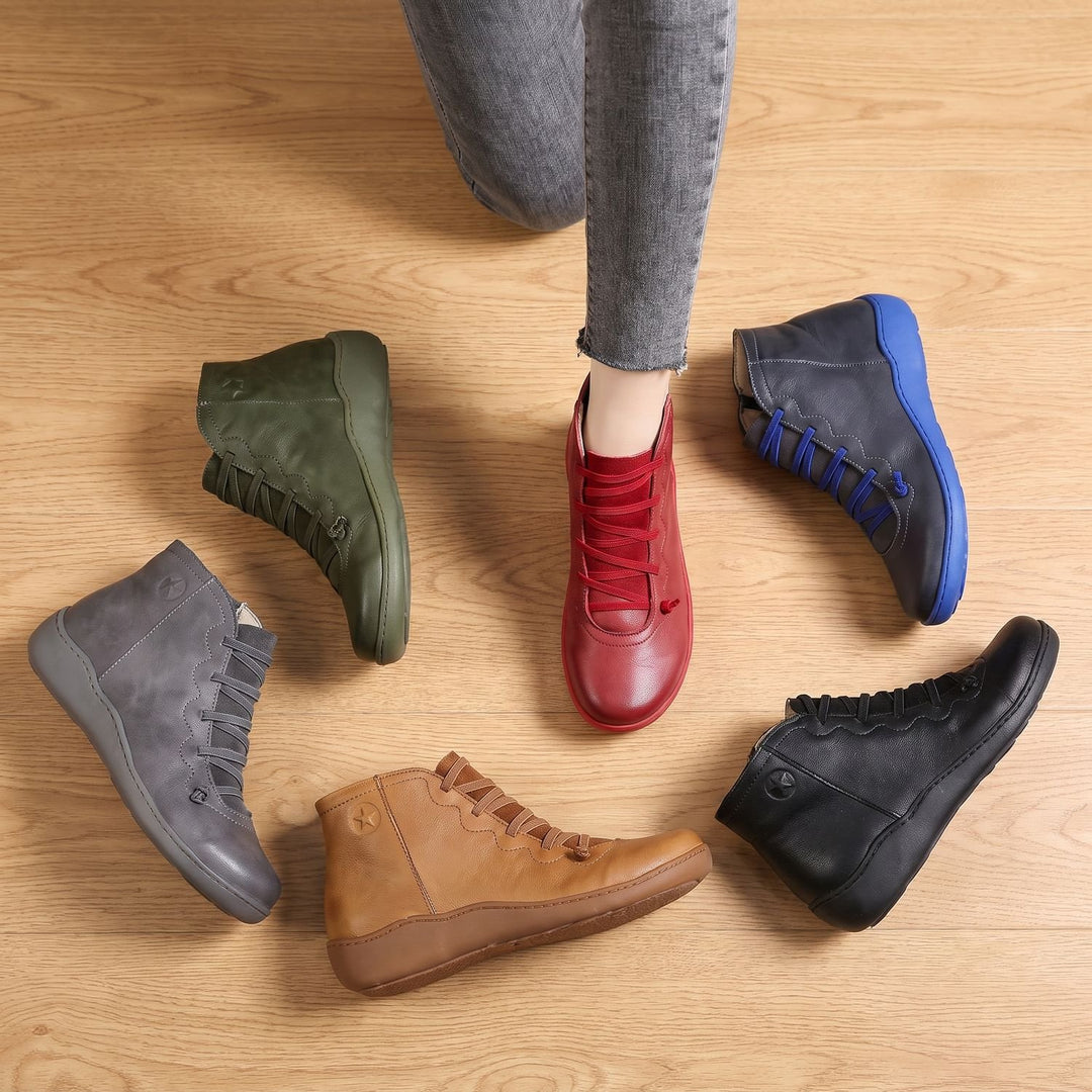 Women's Faux Leather Side-Zip Lace-Up Ankle Boots