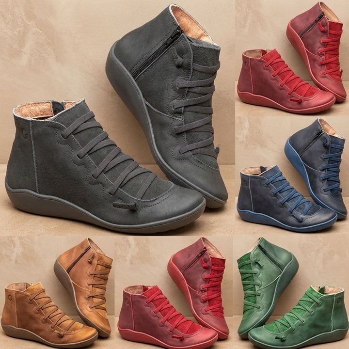 Women's Faux Leather Side-Zip Lace-Up Ankle Boots