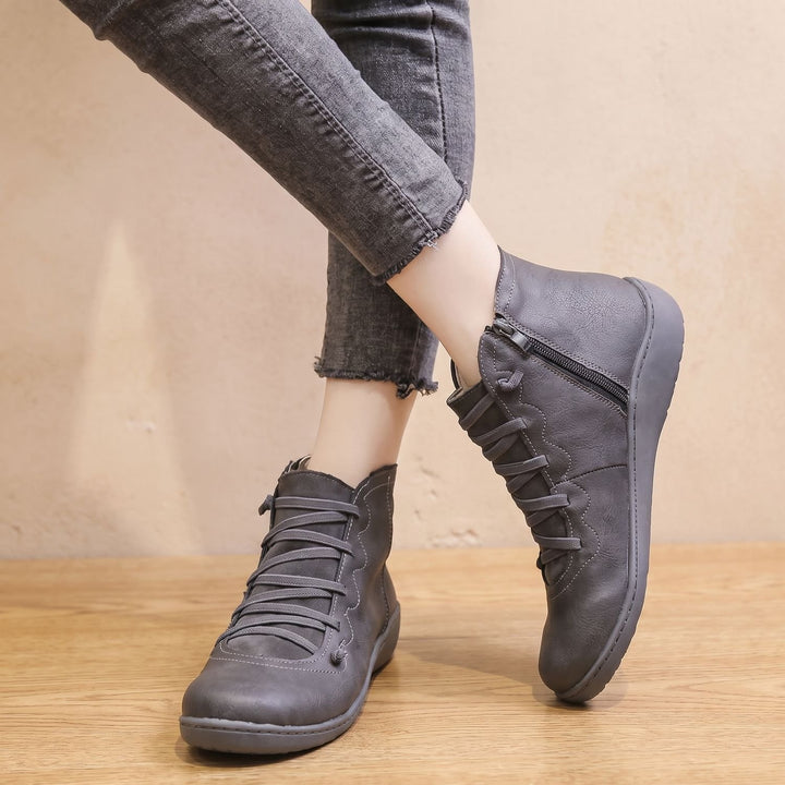 Women's Faux Leather Side-Zip Lace-Up Ankle Boots