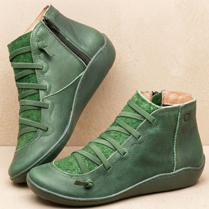 Women's Faux Leather Side-Zip Lace-Up Ankle Boots - Green