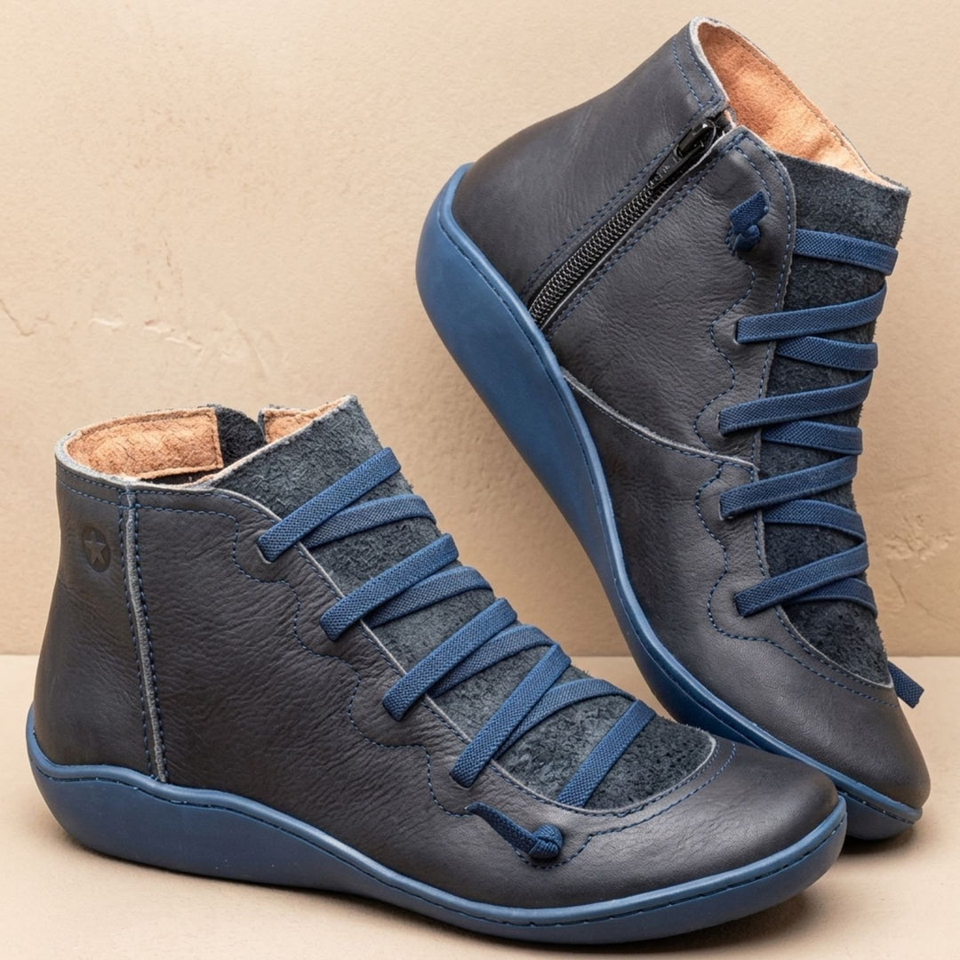 Women's Faux Leather Side-Zip Lace-Up Ankle Boots - Blue