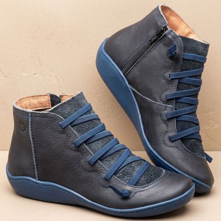 Women's Faux Leather Side-Zip Lace-Up Ankle Boots - Blue