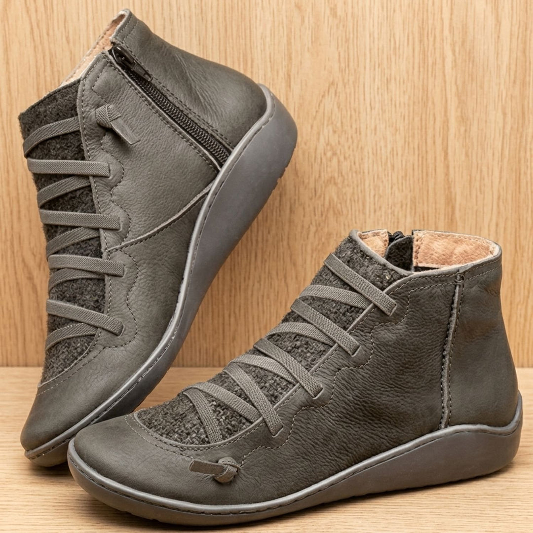 Women's Faux Leather Side-Zip Lace-Up Ankle Boots - Gray
