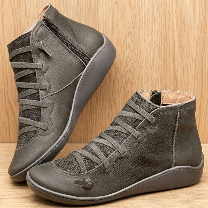 Women's Faux Leather Side-Zip Lace-Up Ankle Boots - Gray