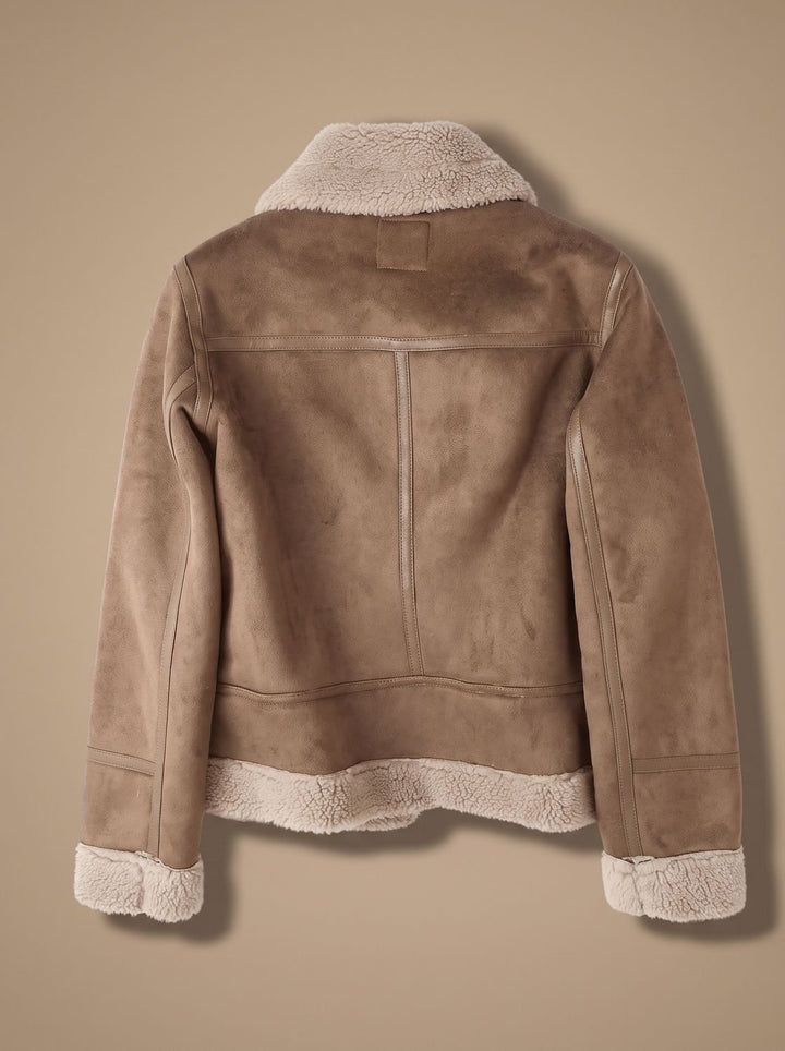 Women's Faux Shearling Aviator Jacket Belted Asymmetric Zip