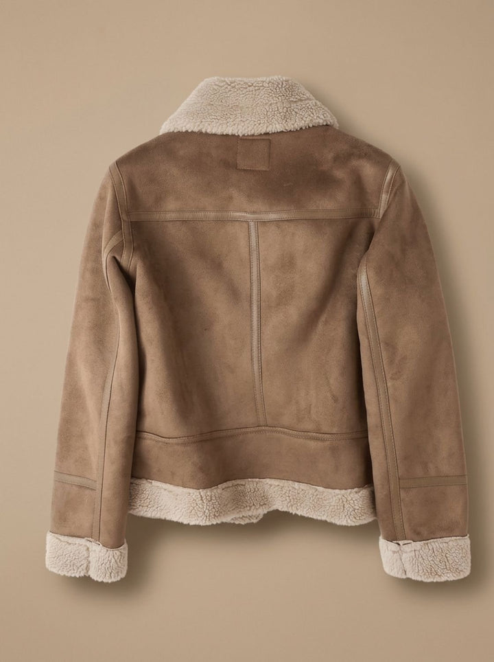 Women's Faux Shearling Aviator Jacket Belted Asymmetric-Zip