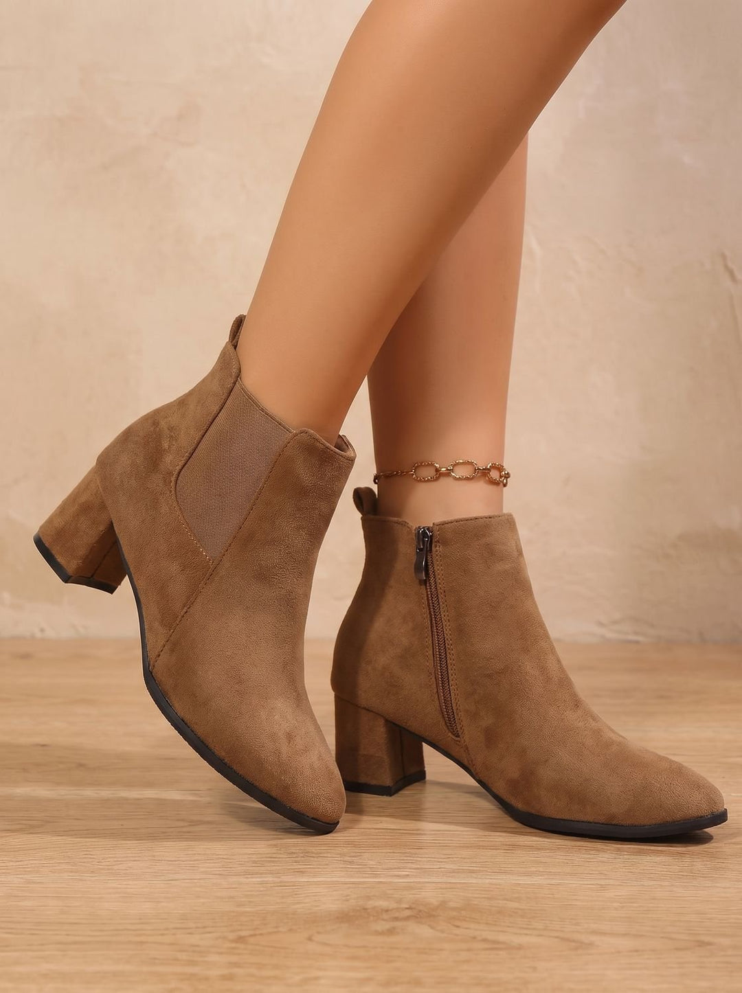 Women's Faux Suede Block-Heel Side-Zip Ankle Boots