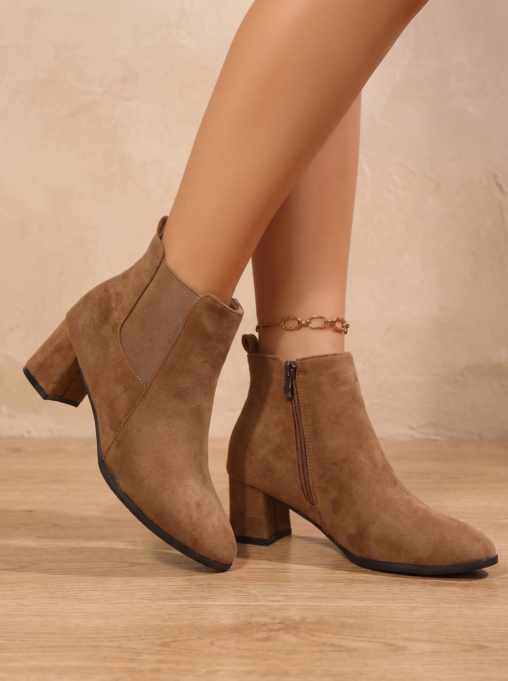 Women's Faux Suede Block-Heel Side-Zip Ankle Boots