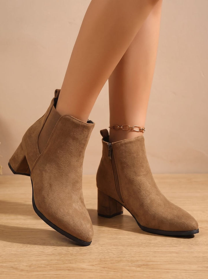 Women's Faux Suede Block-Heel Side-Zip Ankle Boots
