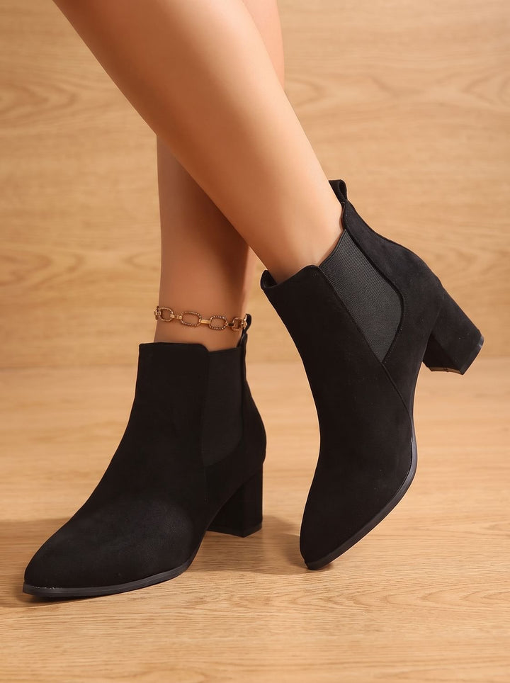 Women's Faux Suede Block-Heel Side-Zip Ankle Boots - Black