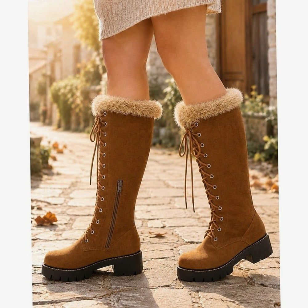 Women's Faux-Suede Lace-Up Plush-Cuff Knee-High Winter Snow Boots