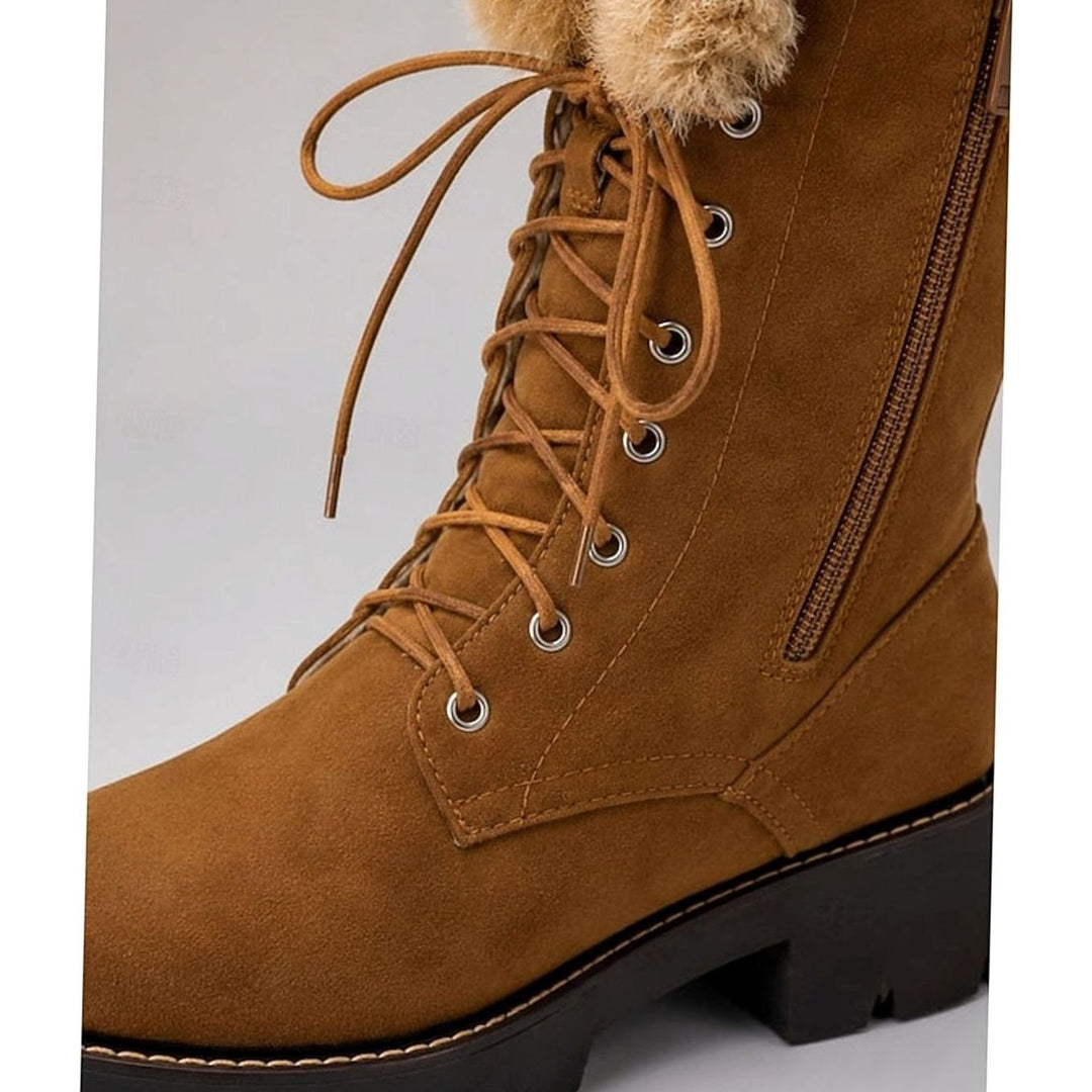 Women's Faux-Suede Lace-Up Plush-Cuff Knee-High Winter Snow Boots