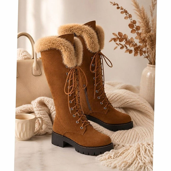 Women's Faux-Suede Lace-Up Plush-Cuff Knee-High Winter Snow Boots