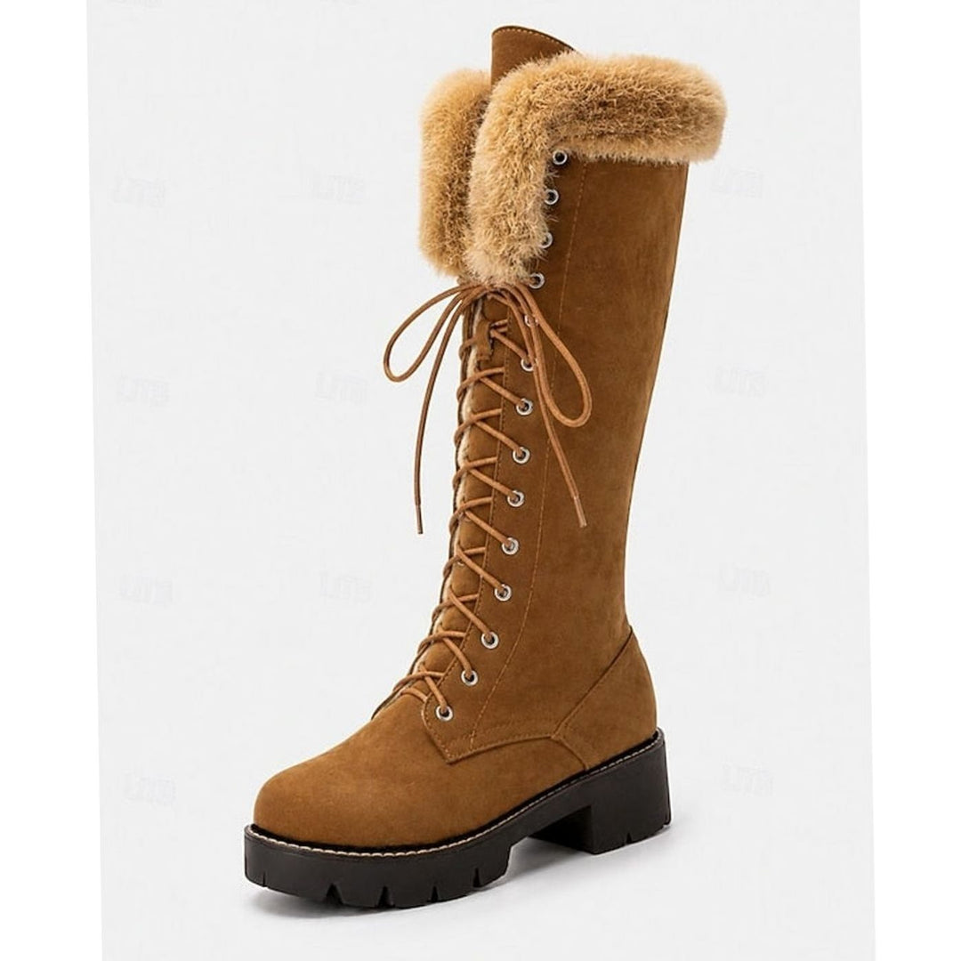 Women's Faux-Suede Lace-Up Plush-Cuff Knee-High Winter Snow Boots