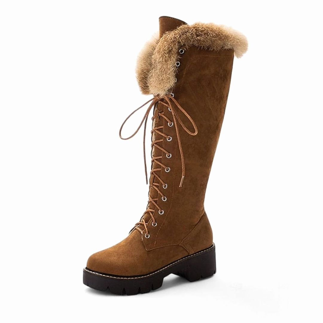 Women's Faux-Suede Lace-Up Plush-Cuff Knee-High Winter Snow Boots