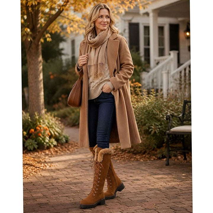 Women's Faux-Suede Lace-Up Plush-Cuff Knee-High Winter Snow Boots