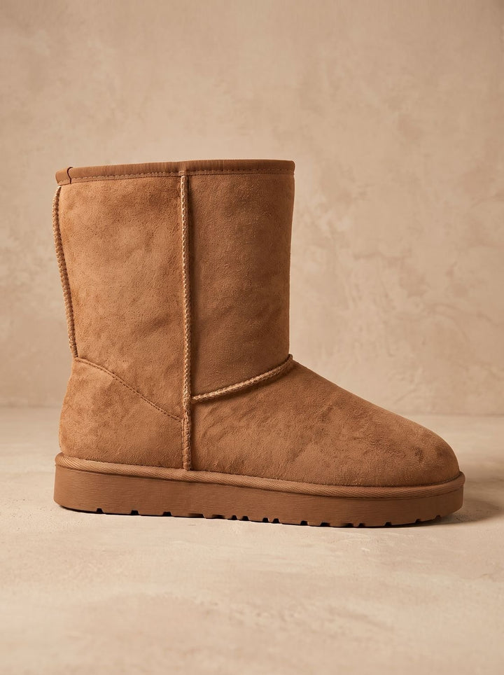 Women's Faux-Suede Sherpa-Lined Mid-Calf Winter Snow Boots - Beige