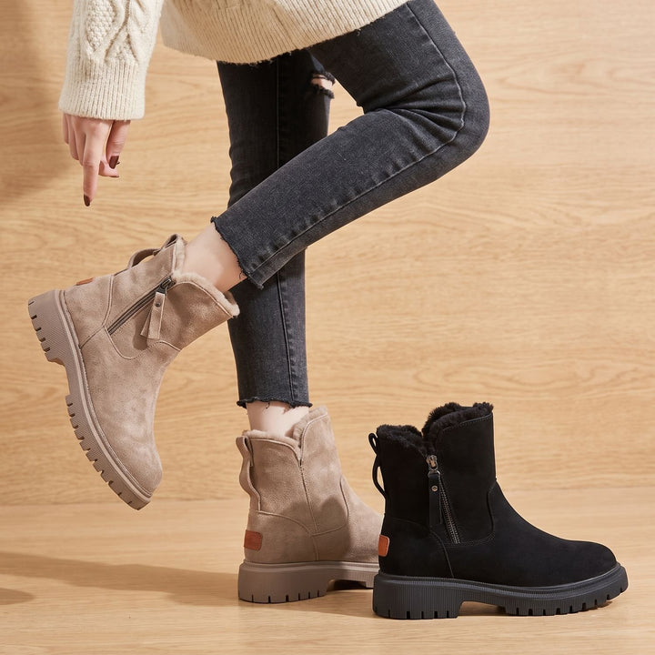 Women's Faux-Suede Slip-On Fleece-Lined Ankle Boots Platform