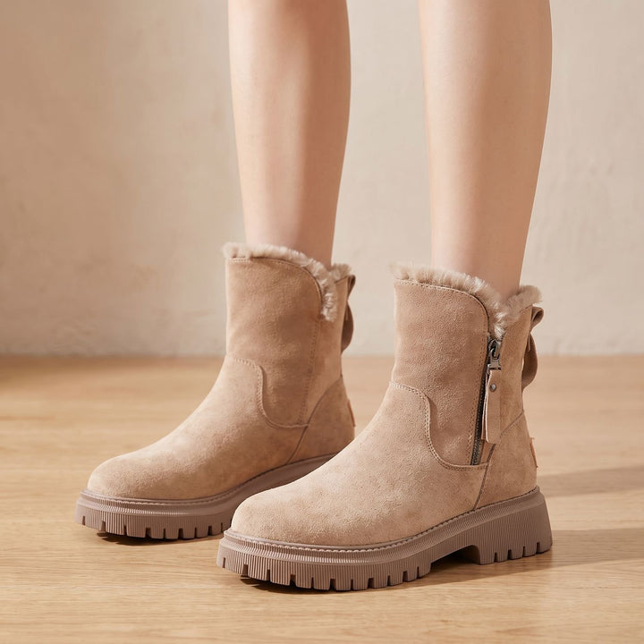 Women's Faux-Suede Slip-On Fleece-Lined Ankle Boots Platform