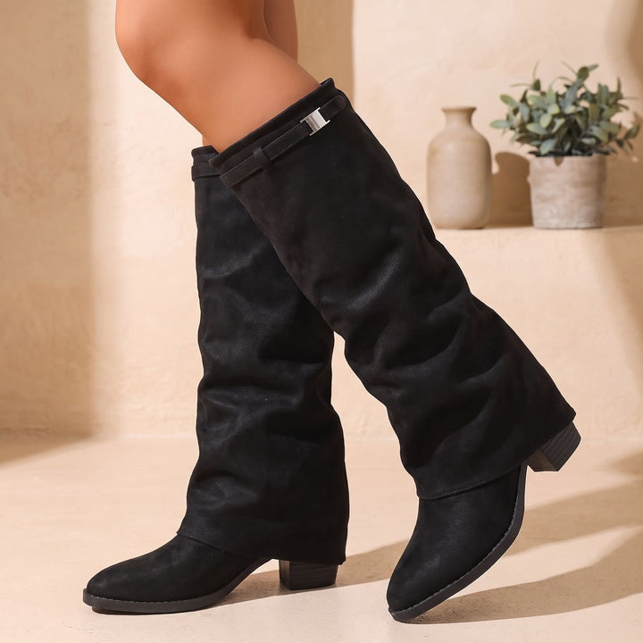 Women's Faux Suede Slouch Knee-High Block Heel Boots