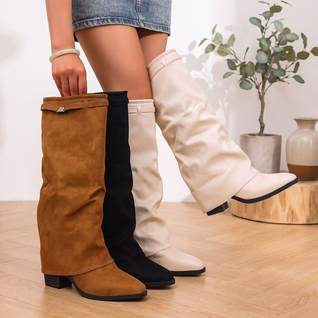 Women's Faux Suede Slouch Knee-High Block Heel Boots