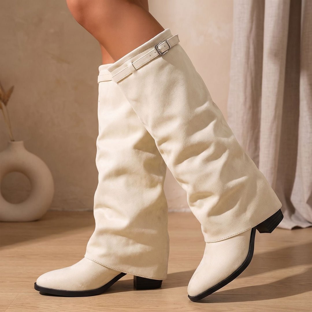 Women's Faux Suede Slouch Knee-High Block Heel Boots
