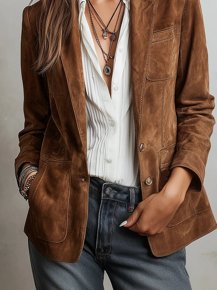Women's Faux Suede Tailored Single-Breasted Cardigan Blazer
