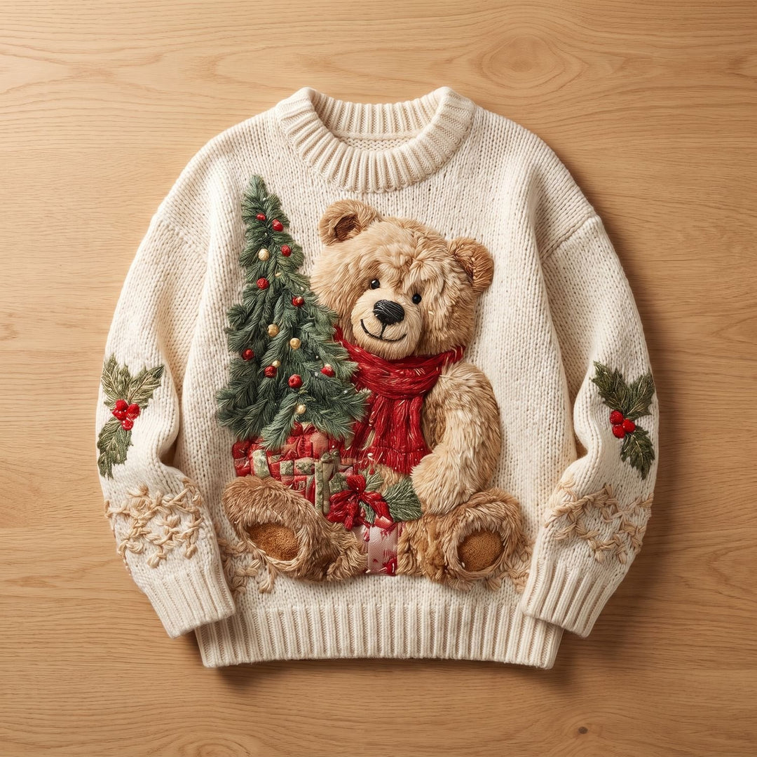 Women's Festive Teddy Bear Christmas Knit Sweater