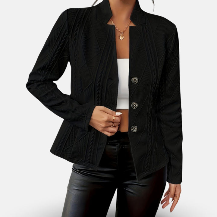 Women's Fitted Cable-Knit Geometric Button-Front Blazer - Black