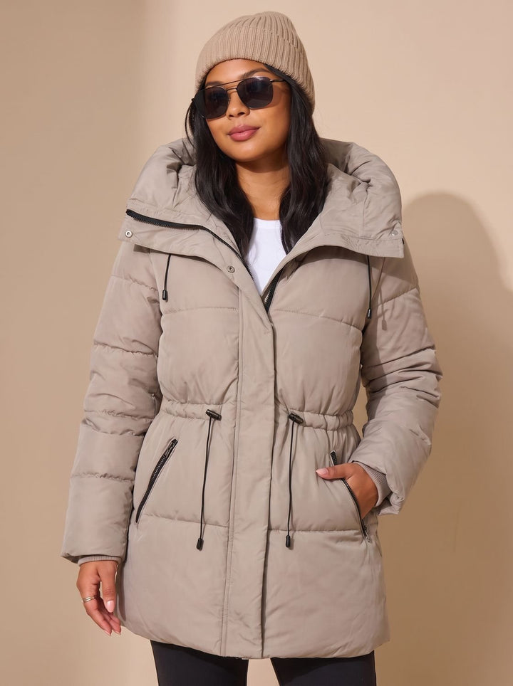 Women's Fitted Faux Fur Hood Cropped Puffer Jacket