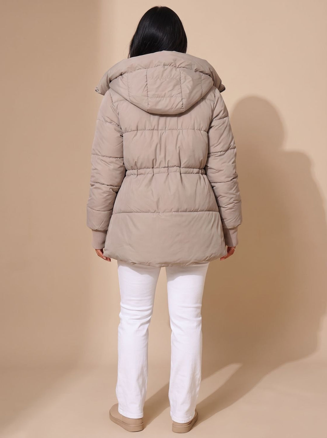 Women's Fitted Faux Fur Hood Cropped Puffer Jacket