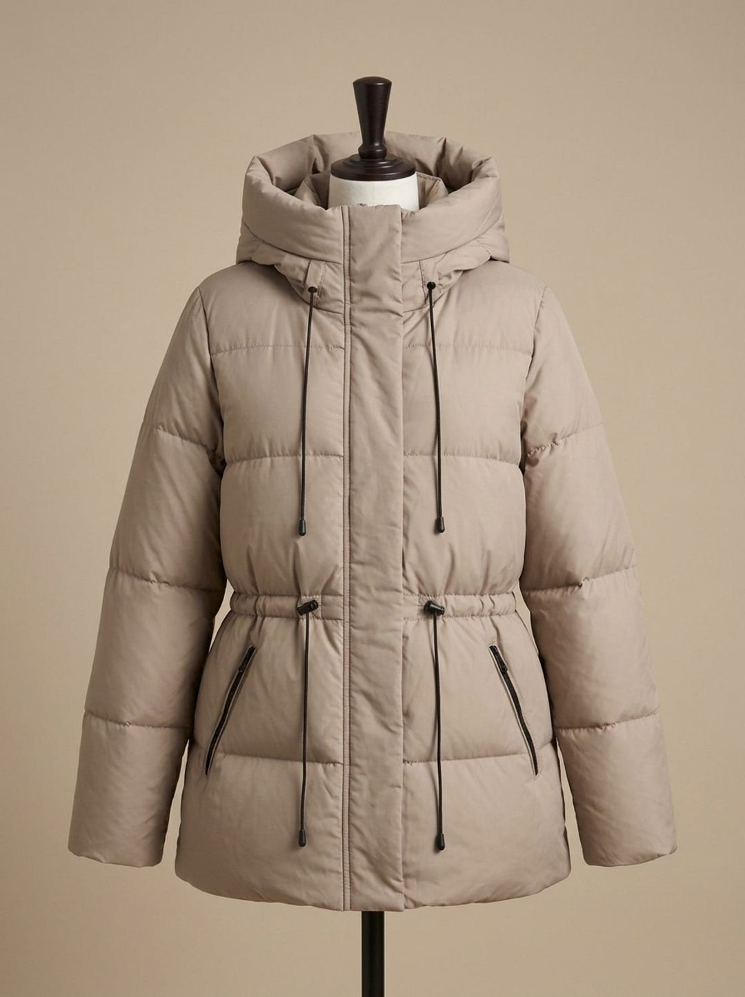 Women's Fitted Faux Fur Hood Cropped Puffer Jacket - Khaki