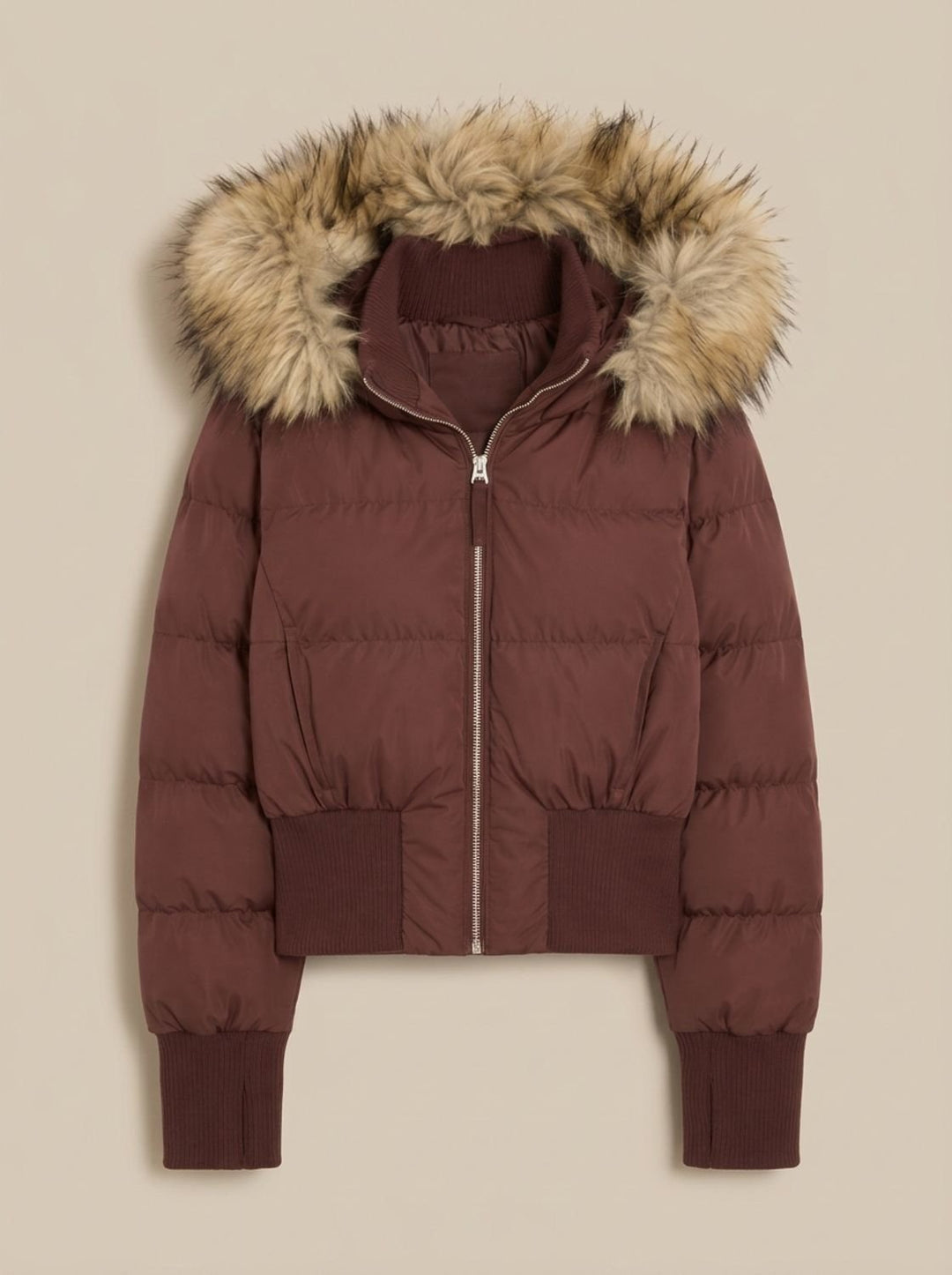 Women's Fitted Faux Fur Hood Cropped Puffer Jacket