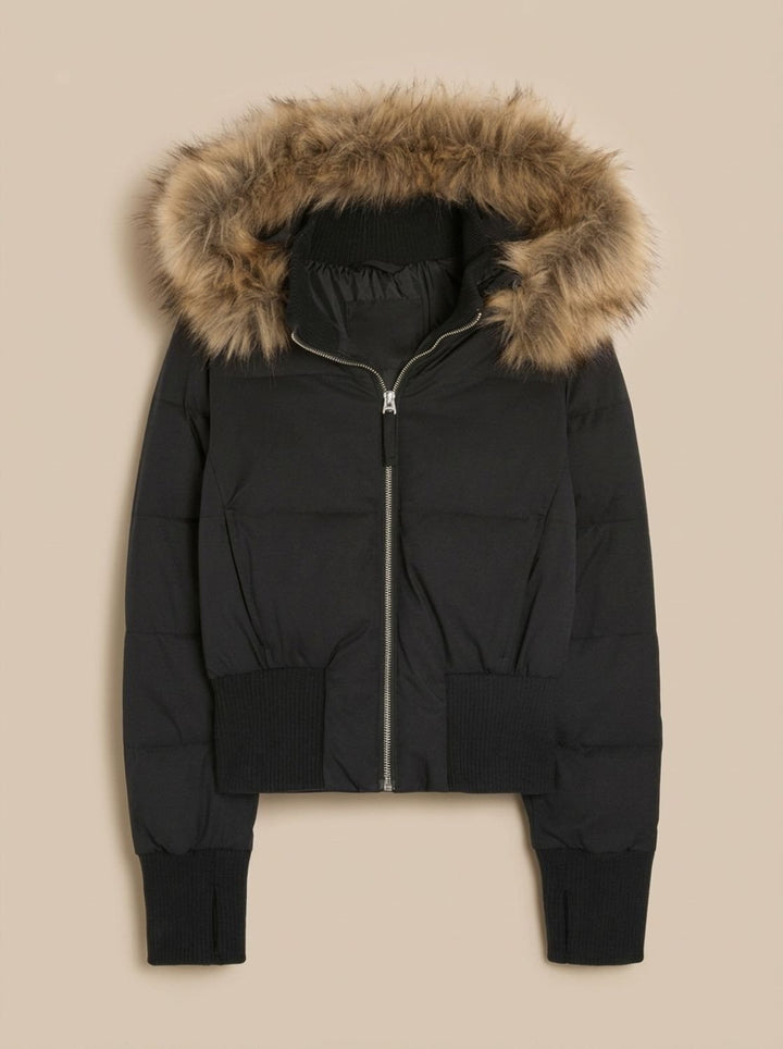 Women's Fitted Faux Fur Hood Cropped Puffer Jacket