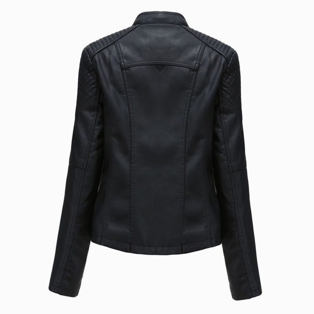 Women's Fitted Faux Leather Zipper Front Jacket